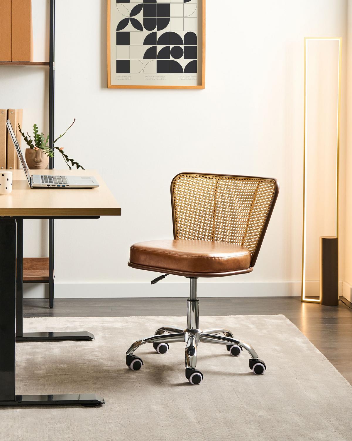 SCHREIBTISCHSTUHL Kunstleder Braun Roswell - Braun, Kunststoff (54/70/50cm) - Beliani