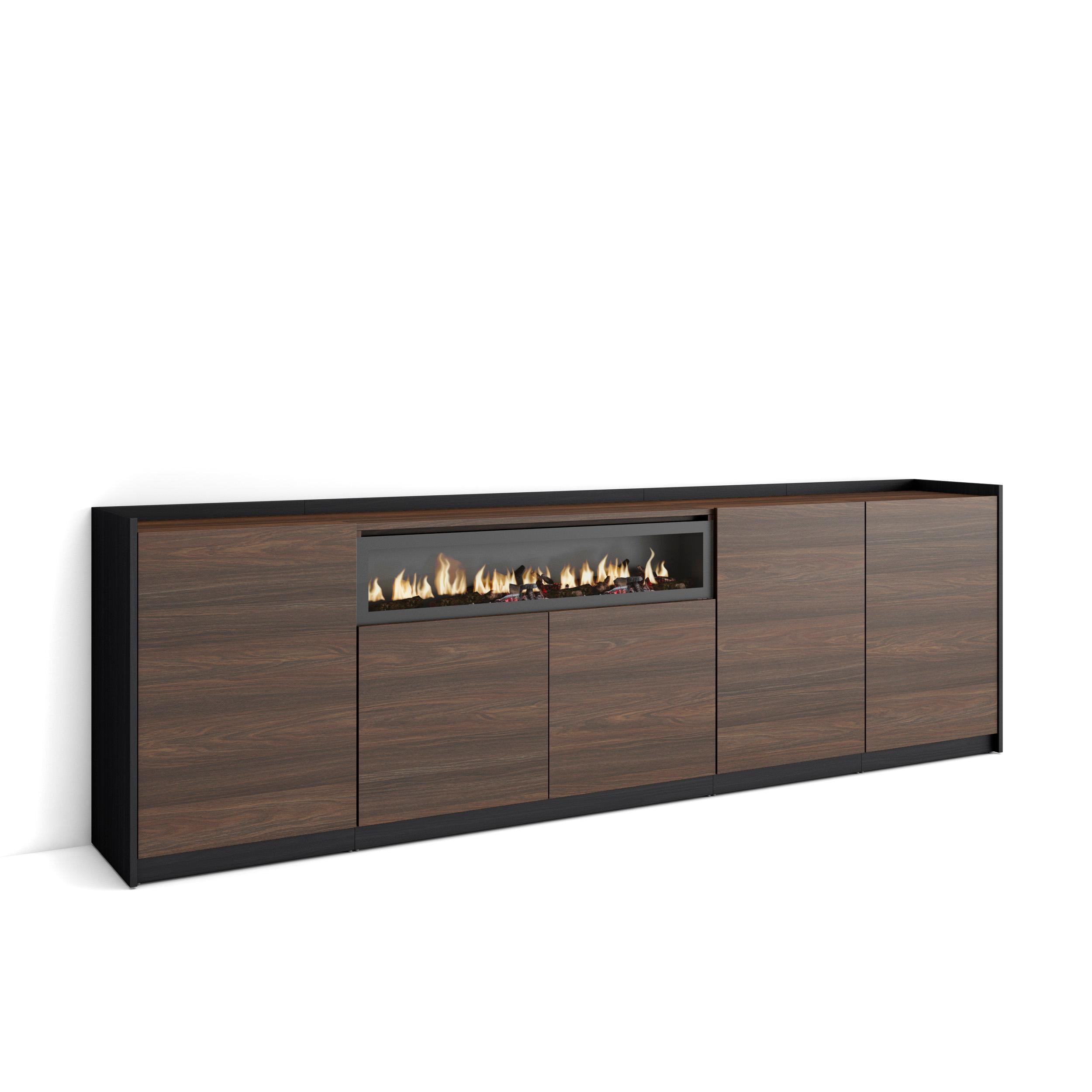 SIDEBOARD, Highboard, Dunkler Eiche und Schwarz, Elektrokamin, 260/37/80cm - Hellbraun, Holzwerkstoff (260/80/37cm) - Skraut Home