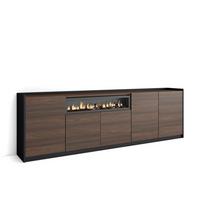 SIDEBOARD, Highboard, Dunkler Eiche und Schwarz, Elektrokamin, 260/37/80cm - Hellbraun, Holzwerkstoff (260/80/37cm) - Skraut Home