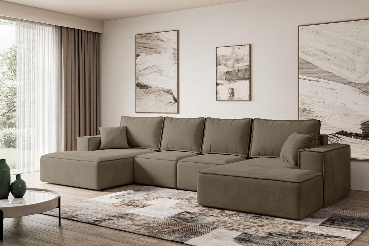 WOHNLANDSCHAFT mit Schlaffunktion und Bettkasten SIERRA-U-S - 349x161x87 cm Braun Velours - Schwarz/Braun, Holzwerkstoff/Kunststoff (349/87/161cm) - ALTDECOR