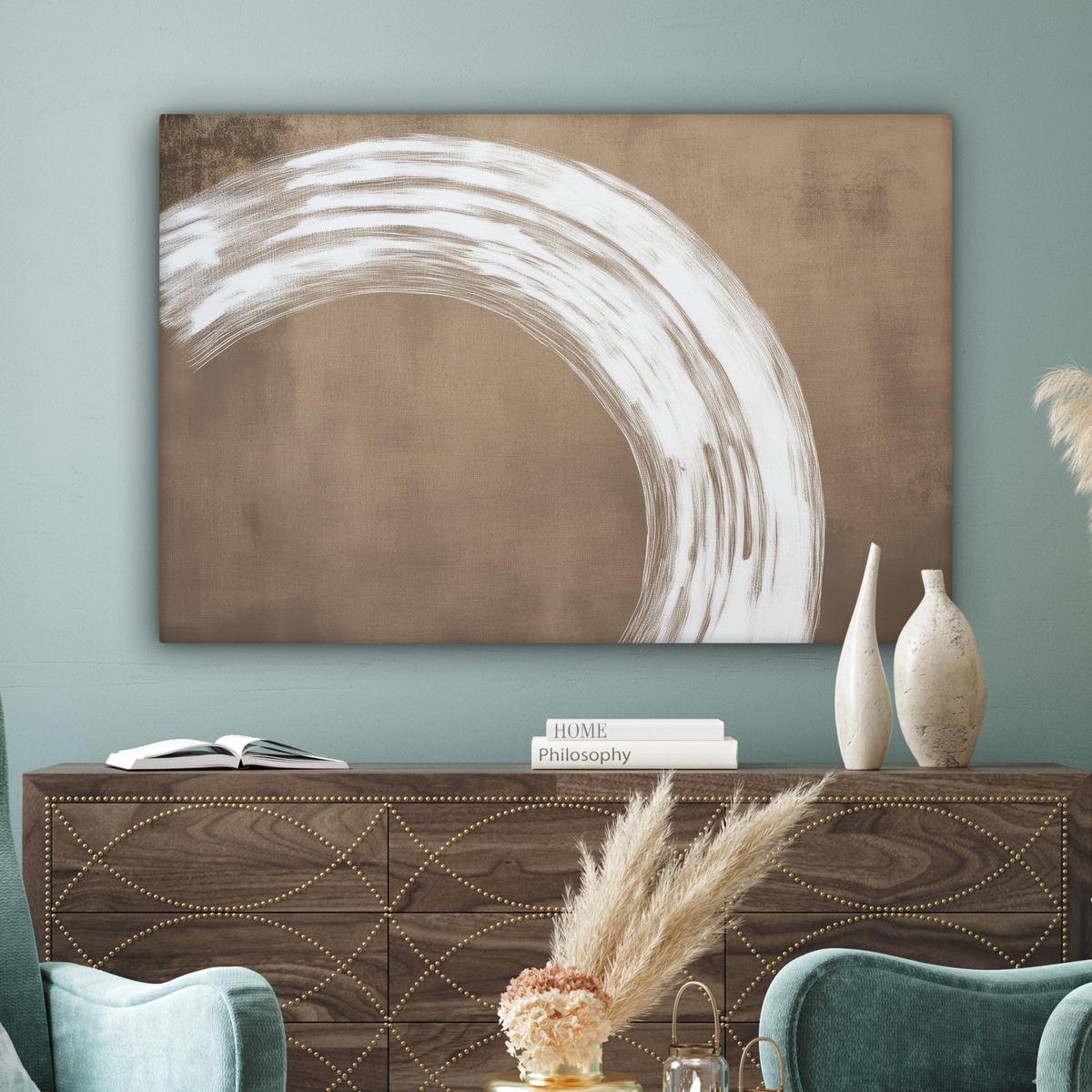 LEINWANDBILD Farbe - Braun - Japandi Wohnzimmer Groß 120x80 cm - Kupferfarben, Textil (120/80cm) - MuchoWow