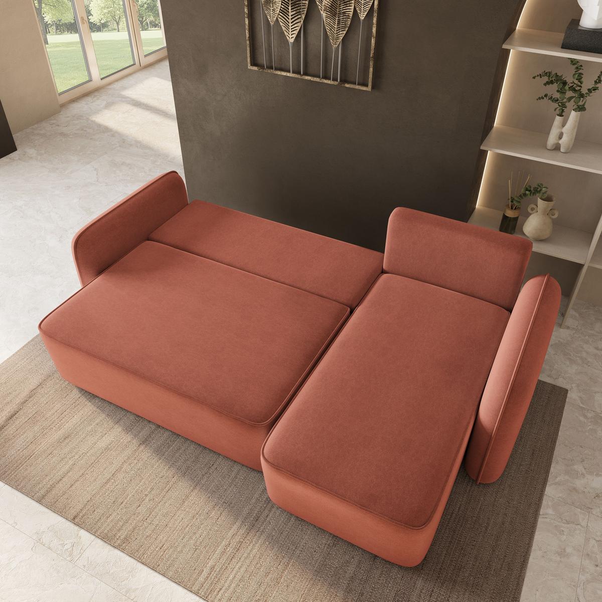 ECKSOFA DOLVER CL Koralle Samtstoff mit Schlaffunktion - Koralle, Holzwerkstoff/Textil (238/156cm) - MASSENO