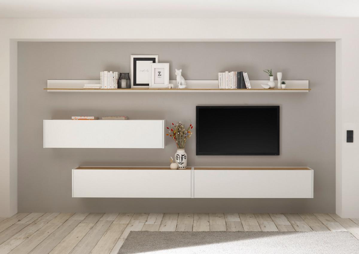 WOHNWAND 5-teilig weiß, Eiche Wotan 340 cm, Schrankwand mit mit XXL-Board - Eiche Wotan/Weiß, Holz/Holzwerkstoff (340/180/30cm) - Furn.Design