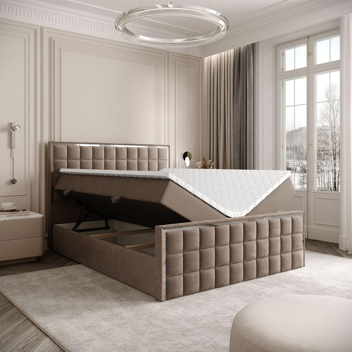 BOXSPRINGBETT ISADORA II SILVER mit Bettkasten und Topper 140x200 cm Royal Velvet 176 - Beige, Textil - Lookway
