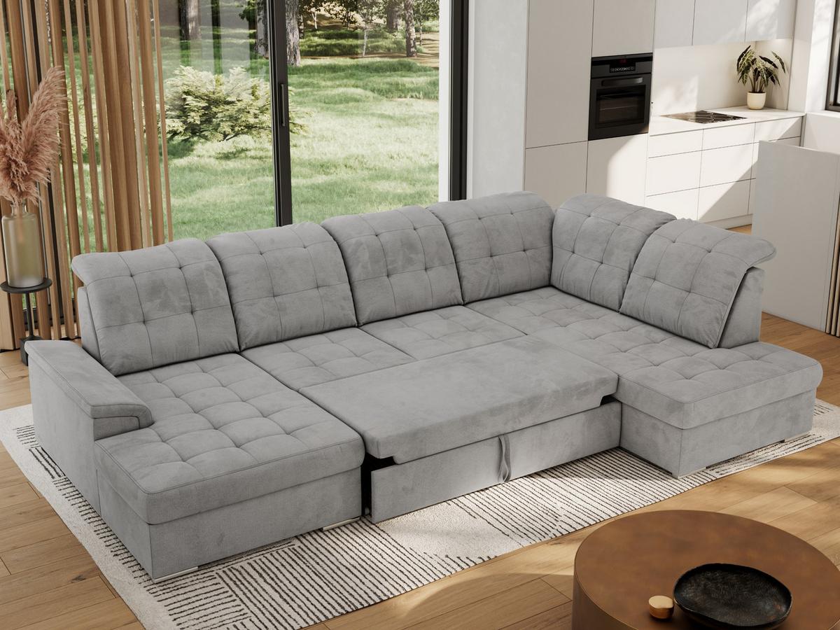 WOHNLANDSCHAFT MADRITO U - Hellgrau Velorus - Rechts - Silberfarben/Hellgrau, Textil/Metall (323/89/204cm) - MKS