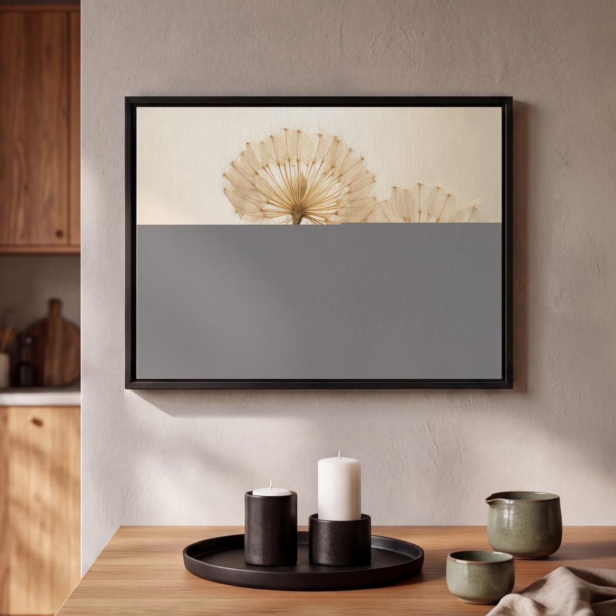 LEINWAND Bilder mit Rahmen - Sonnenlicht - Löwenzahn - Botanisch - Blumen - 40x30 - Creme, Textil (40/30cm) - MuchoWow