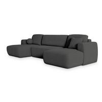WOHNLANDSCHAFT SENTUM N Grau Boucle-Stoff mit Schlaffunktion - Schwarz/Grau, Holz/Kunststoff (330/90/148cm) - MASSENO