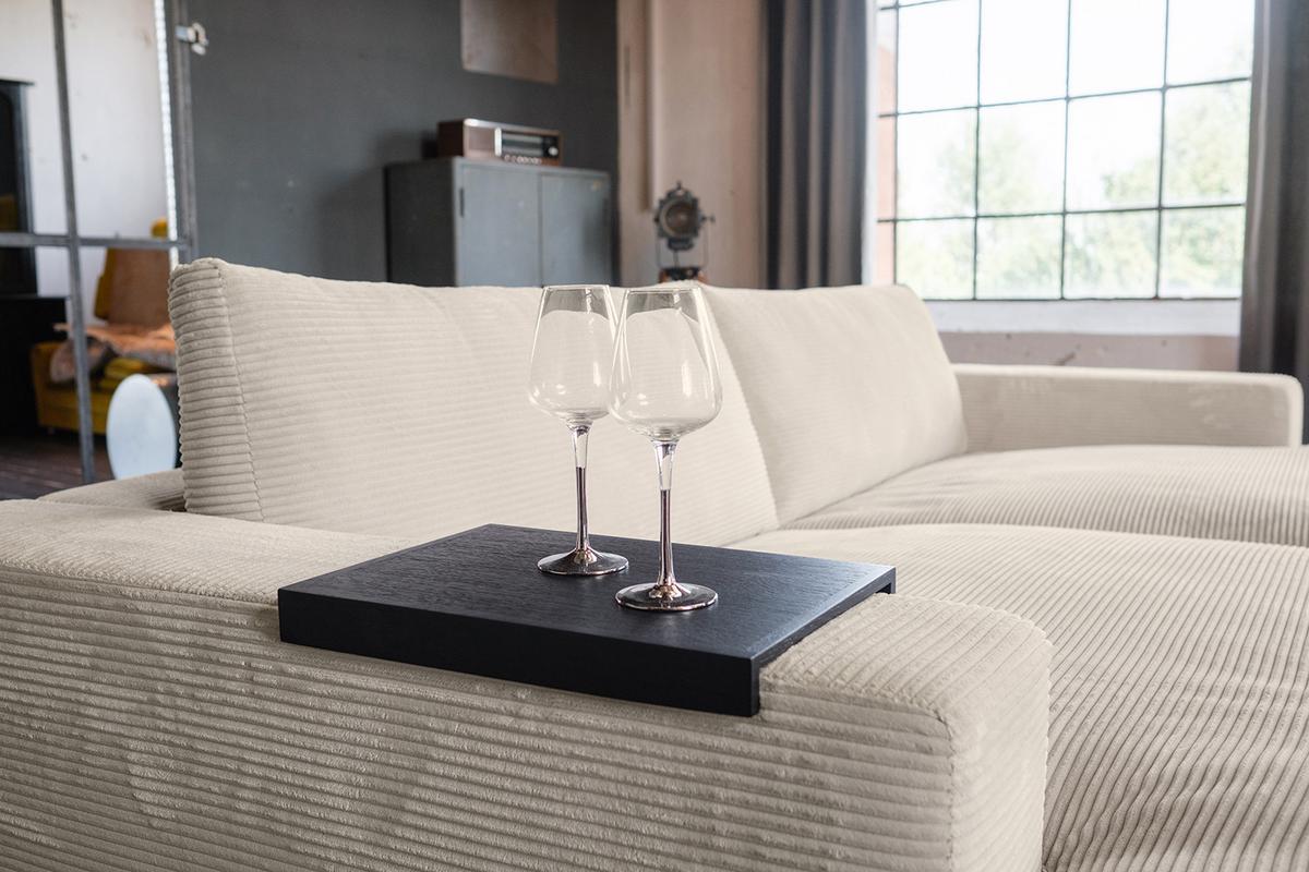 BIG SOFA-SET 7-TLG MADELINE Cremeweiß Cord - Creme/Schwarz, Kunststoff/Textil (290/85/170cm) - KAWOLA