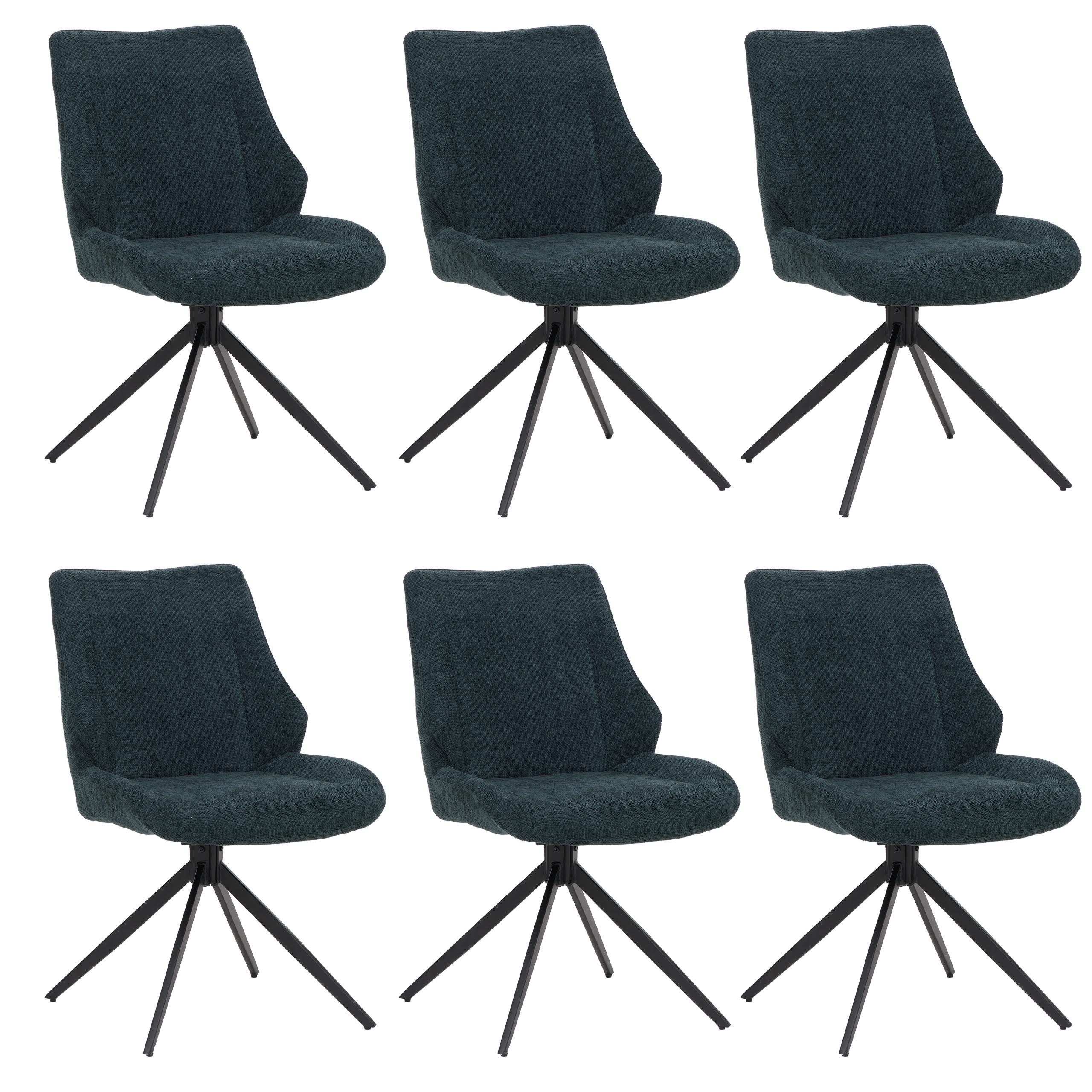 ESSZIMMERSTUHL Schwarz, Petrol 6er-Set - Petrol/Schwarz, Textil (55/88/62cm) - MCW