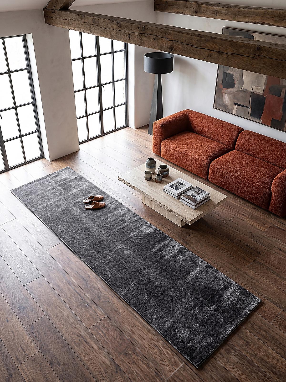 TEPPICHLÄUFER Antirutsch Uni ALDAN Polyester Anthrazit 60 x 110 cm - Anthrazit, Textil (60/110cm) - KADIMA DESIGN