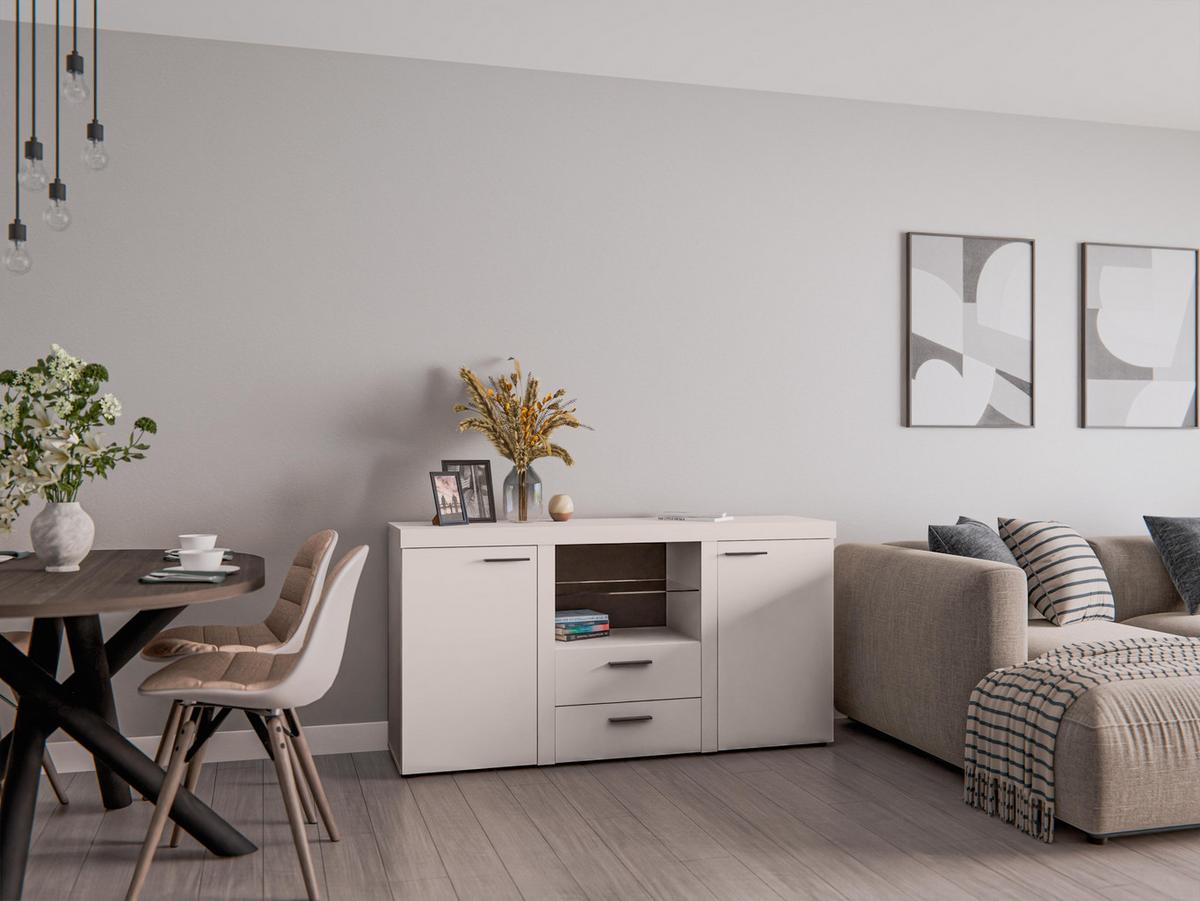 SIDEBOARD Spacoro 2F2S Beige Matt 156,4/82/40,3 cm – Schubladenschrank Kommode Modern - Beige, Holzwerkstoff/Kunststoff (156/82/40cm) - AX Living
