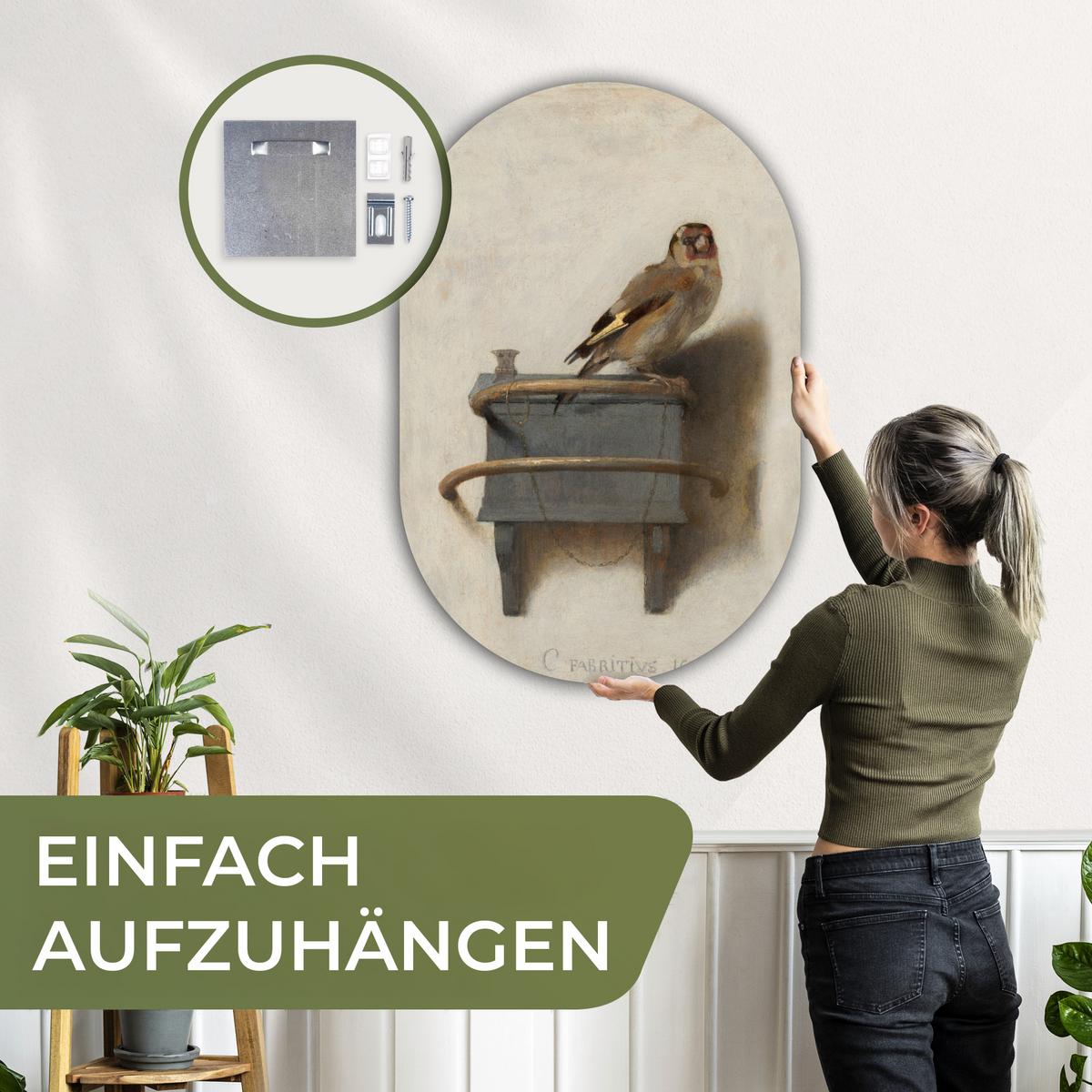 WANDBILD Stieglitz - Alter Meister - Carel Fabritius Deko Groß 80x120 cm - Grau, Kunststoff (80/120cm) - MuchoWow