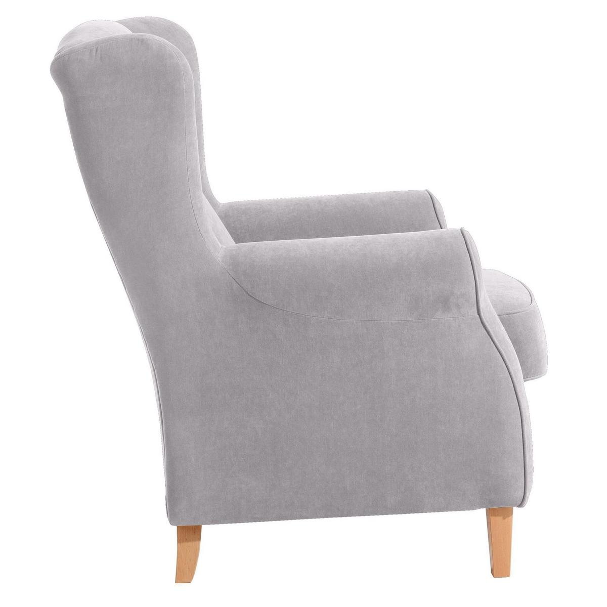 OHRENSESSEL Karlen Bezug Veloursstoff Buche natur / silber - Silberfarben/Buchefarben, Kunststoff (86/103/77cm) - 58aufmkessel