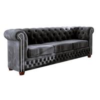 CHESTERFIELD-SOFA 3-sitzer Lauren Schwarz Samt - Schwarz/Braun, Holz/Textil (203/72/86cm) - S-Style