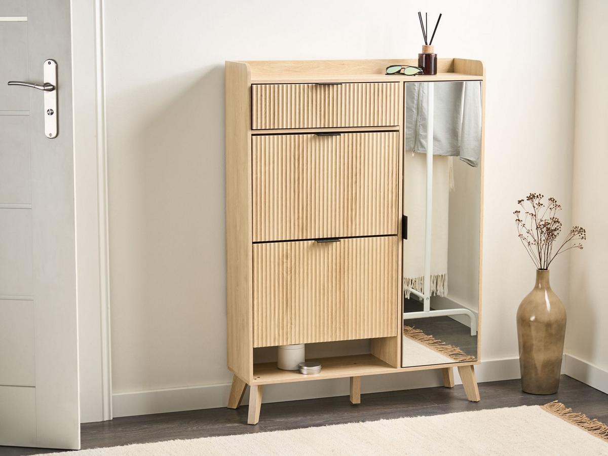 SCHUHSCHRANK Hellbraun Moonie - Hellbraun/Braun, Holzwerkstoff (84/118/25cm) - Beliani
