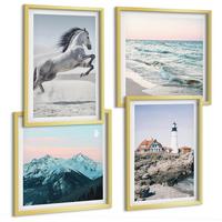 BILDER SET 4er Set - 50x50 cm & 40x60 cm Goldrahmen - Pferde, Bewegung, Strand, Leuchtturm, Berge - Goldfarben, Kunststoff (50/50cm) - TULUP