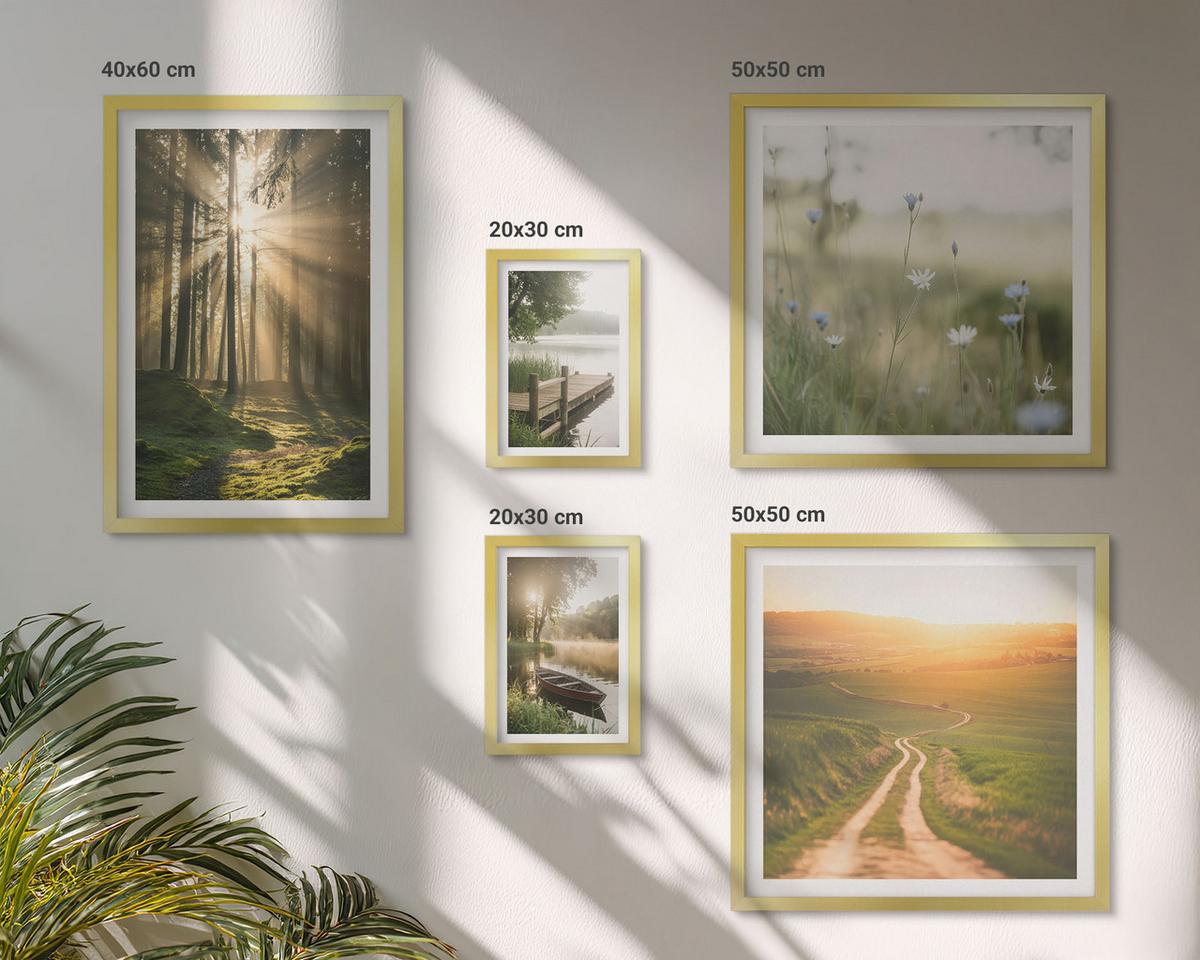 BILDER SET 5er Set - 50x50 cm & 20x30 cm & 40x60 cm Goldrahmen - Gemalte Zitruslandschaften - Goldfarben, Kunststoff (40/60cm) - TULUP