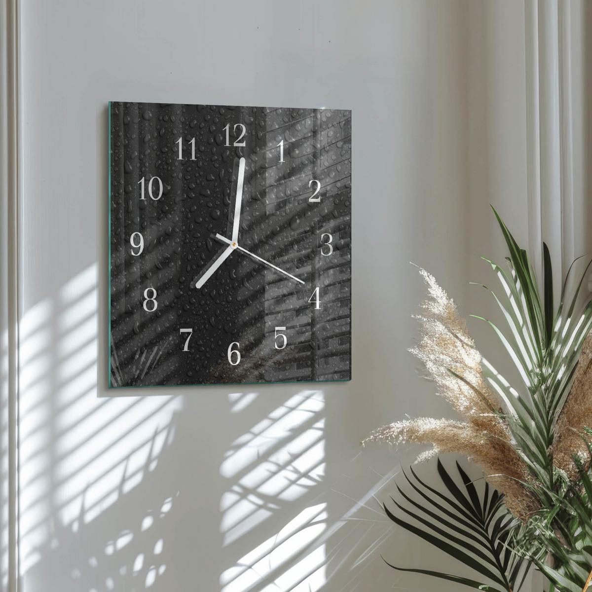 WANDUHR aus Glas 30x30 cm - Wassertropfen - Schwarz, Glas (30/30/0.4cm) - TULUP