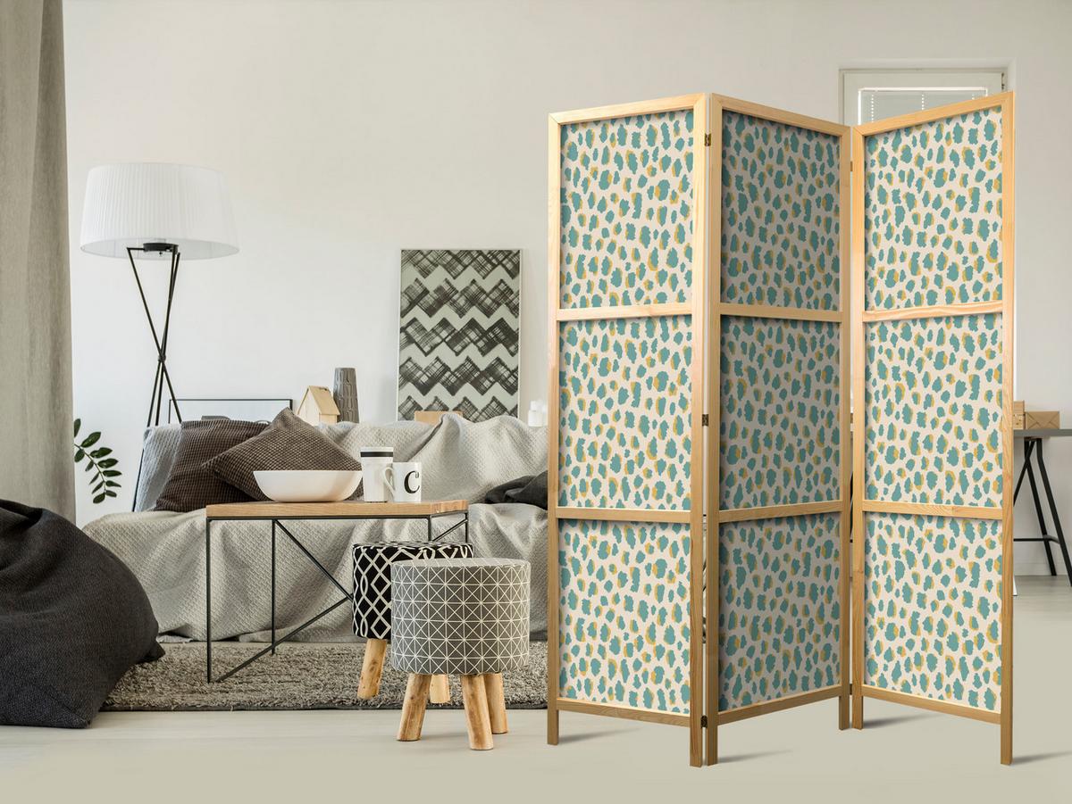 PARAVENT Japanischer 3-tlg 135x172 cm Buntes Tiermuster - Grün, Holz/Textil (135/172/3cm) - Muralo