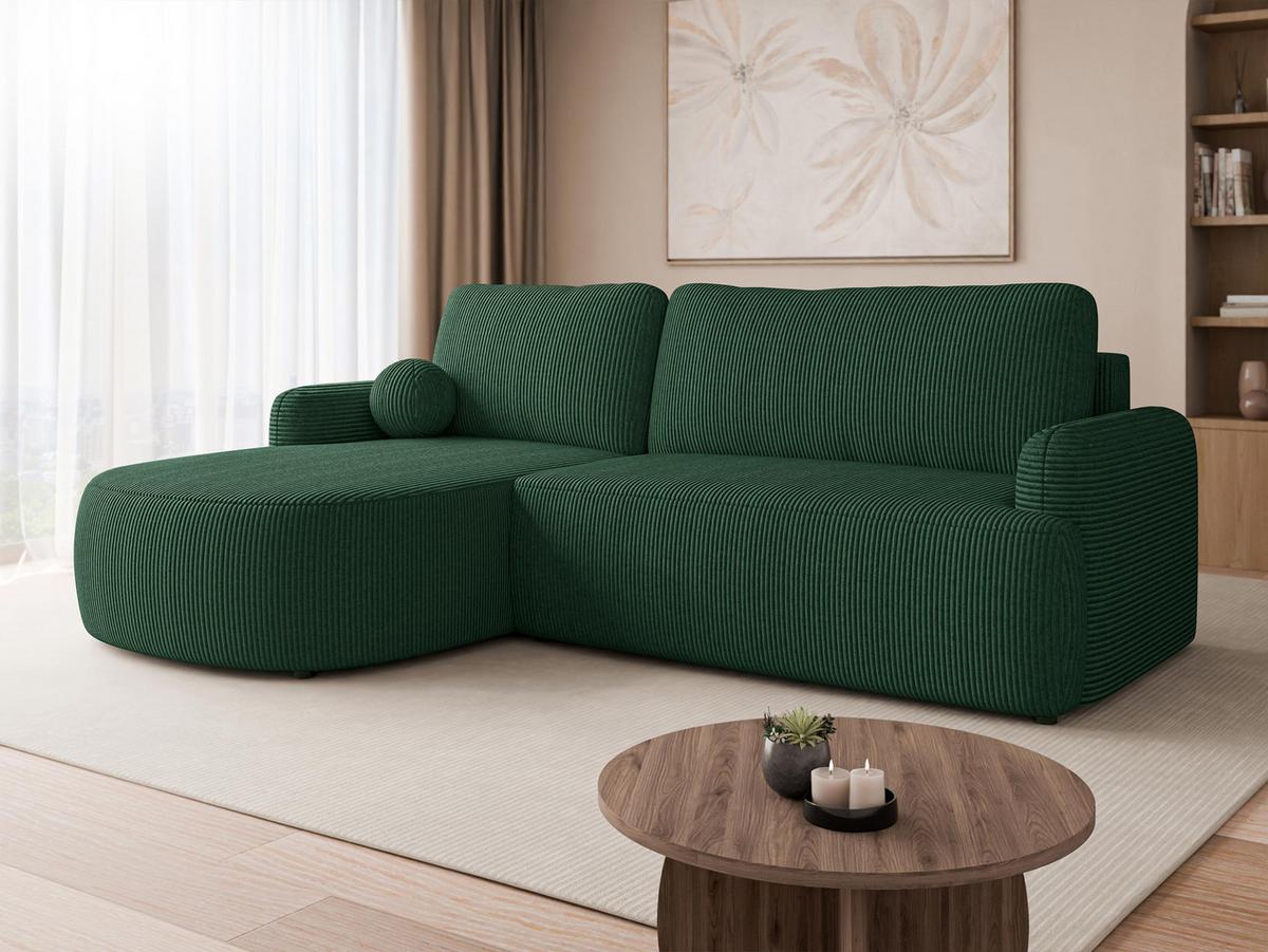 ECKSOFA Loridu Cord, Seite: Links - Dunkelgrün/Schwarz, Holz/Kunststoff (250/174cm) - MIRJAN24