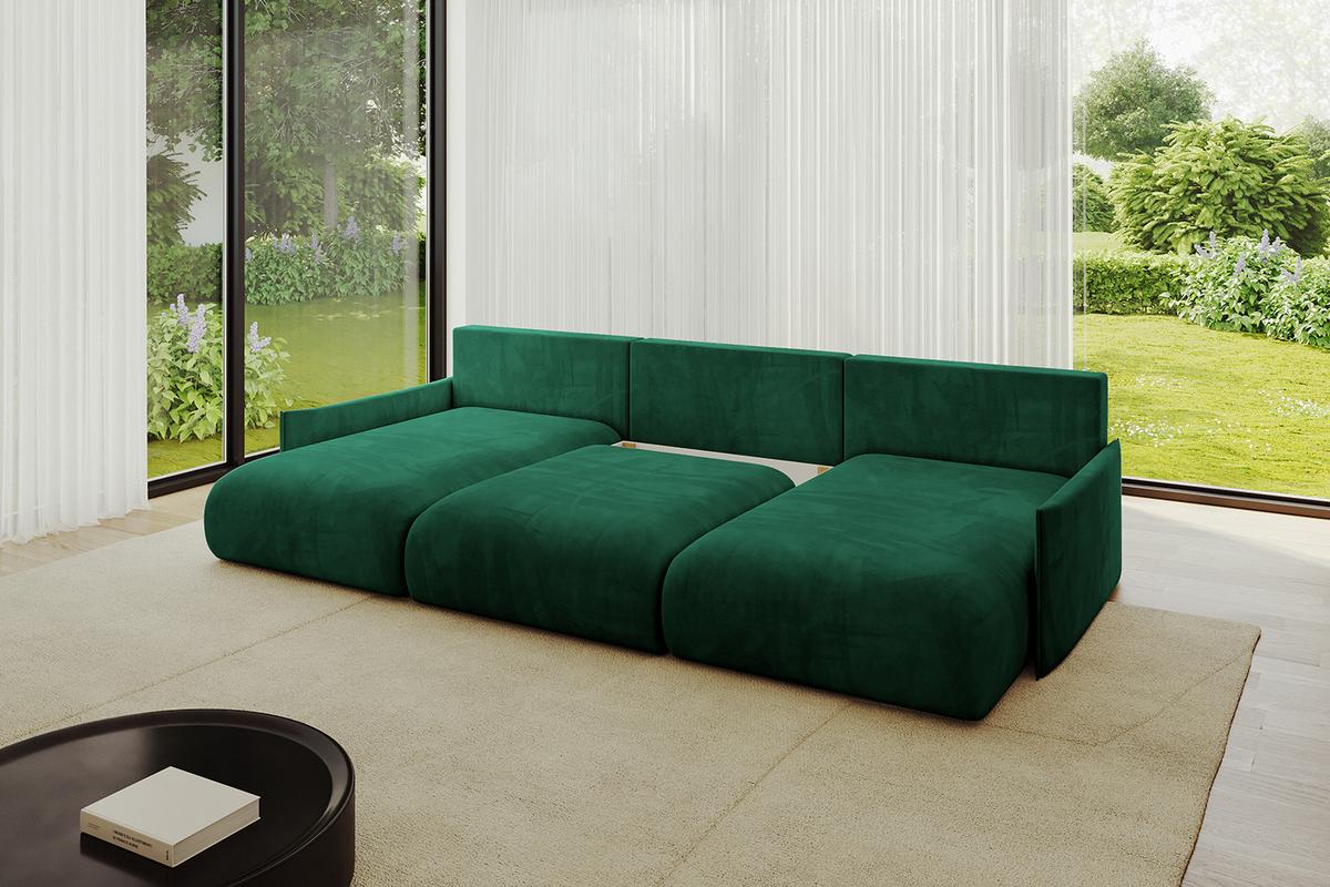 WOHNLANDSCHAFT mit Schlaffunktion und Bettkasten ONESK-U-v1 317x177x72 Dunkelgrün Velours - Dunkelgrün, Holzwerkstoff/Kunststoff (317/72/177cm) - ALTDECOR