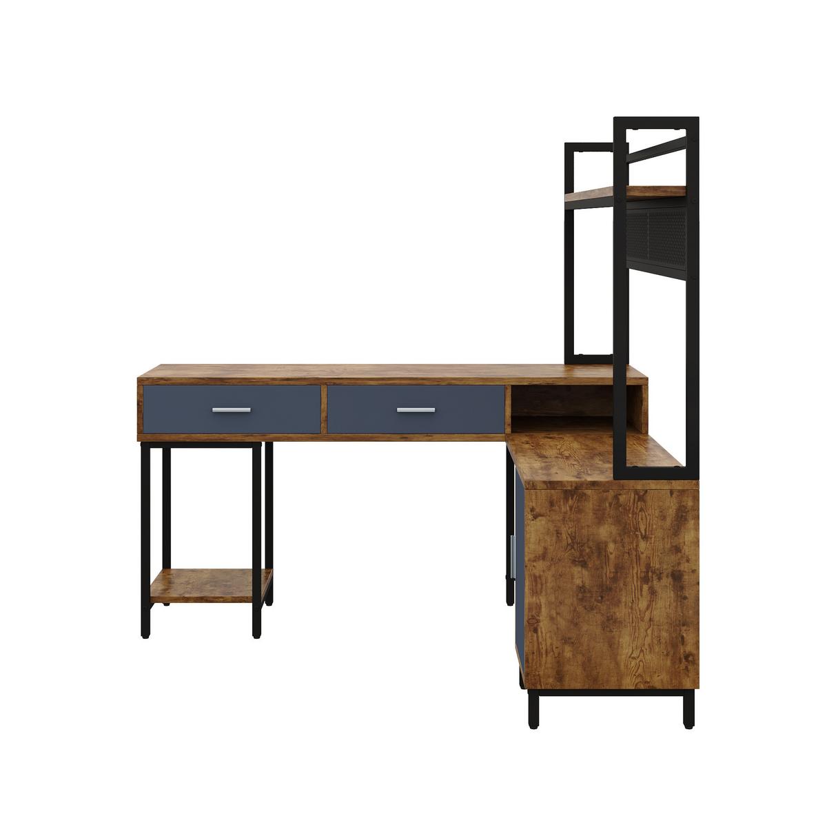 SCHREIBTISCH L-Form Industrie-Design mit Regal & Schrank 140x140cm - Schwarz/Naturfarben, Holzwerkstoff (140/140/135cm) - Urban Meuble