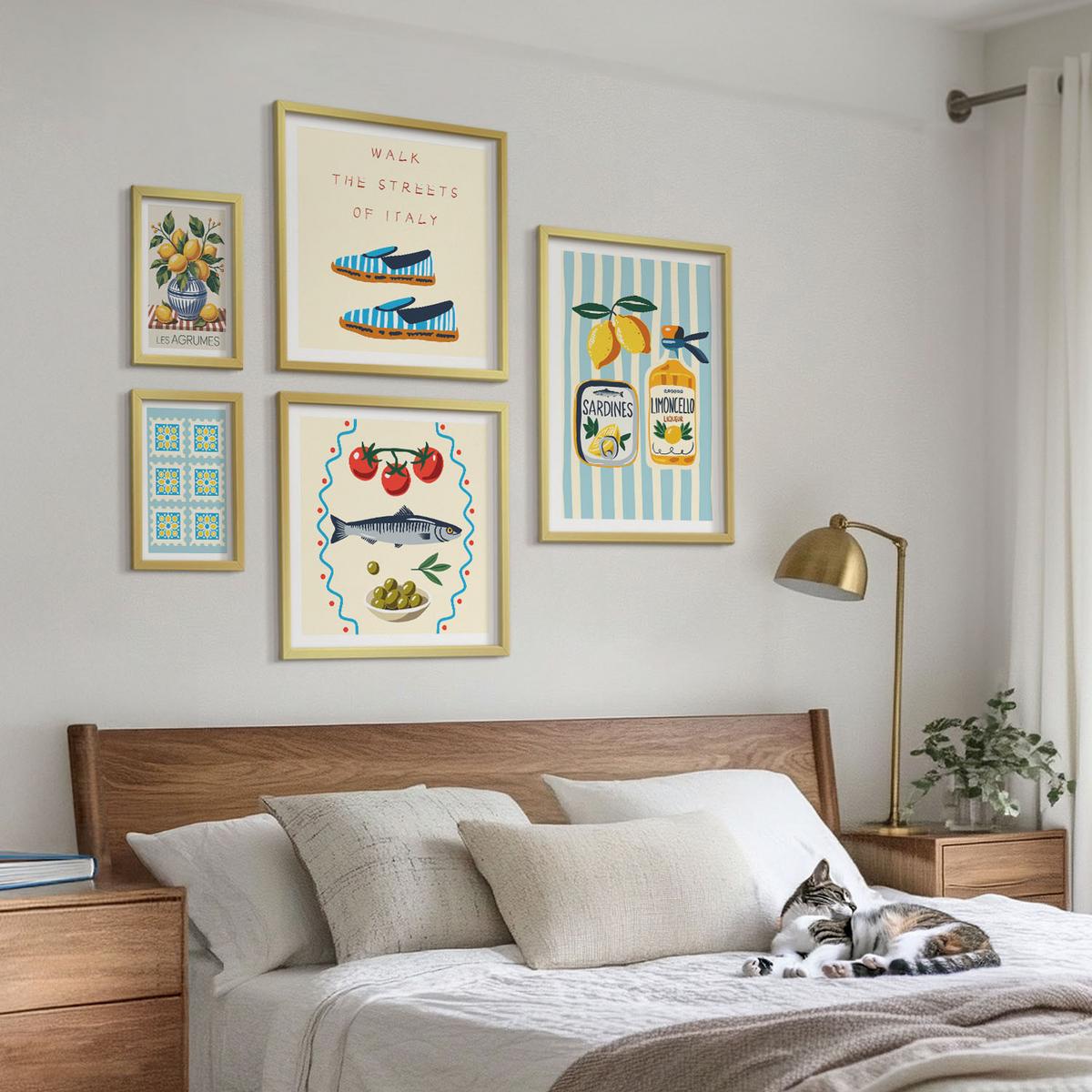 BILDER SET 5er Set - 50x50 cm & 20x30 cm & 40x60 cm Goldrahmen - Italienische Aromen, farbenfrohe Bilder - Goldfarben, Kunststoff (40/60cm) - TULUP