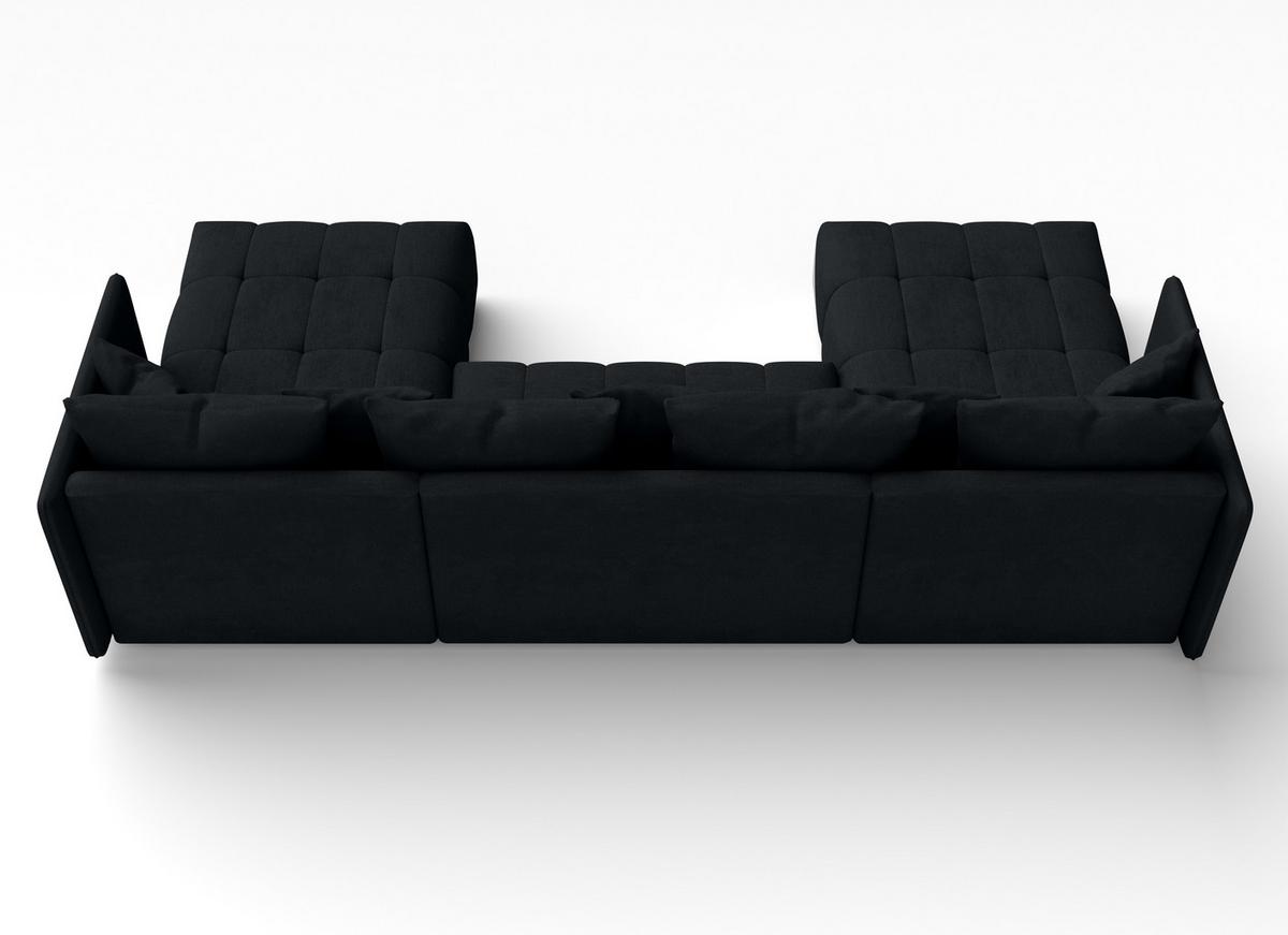 WOHNLANDSCHAFT Veliro U Schwarz 353/180/83 cm mit Schlaffunktion und Bettkasten - Schwarz, Kunststoff/Textil (353/83/180cm) - AX Living