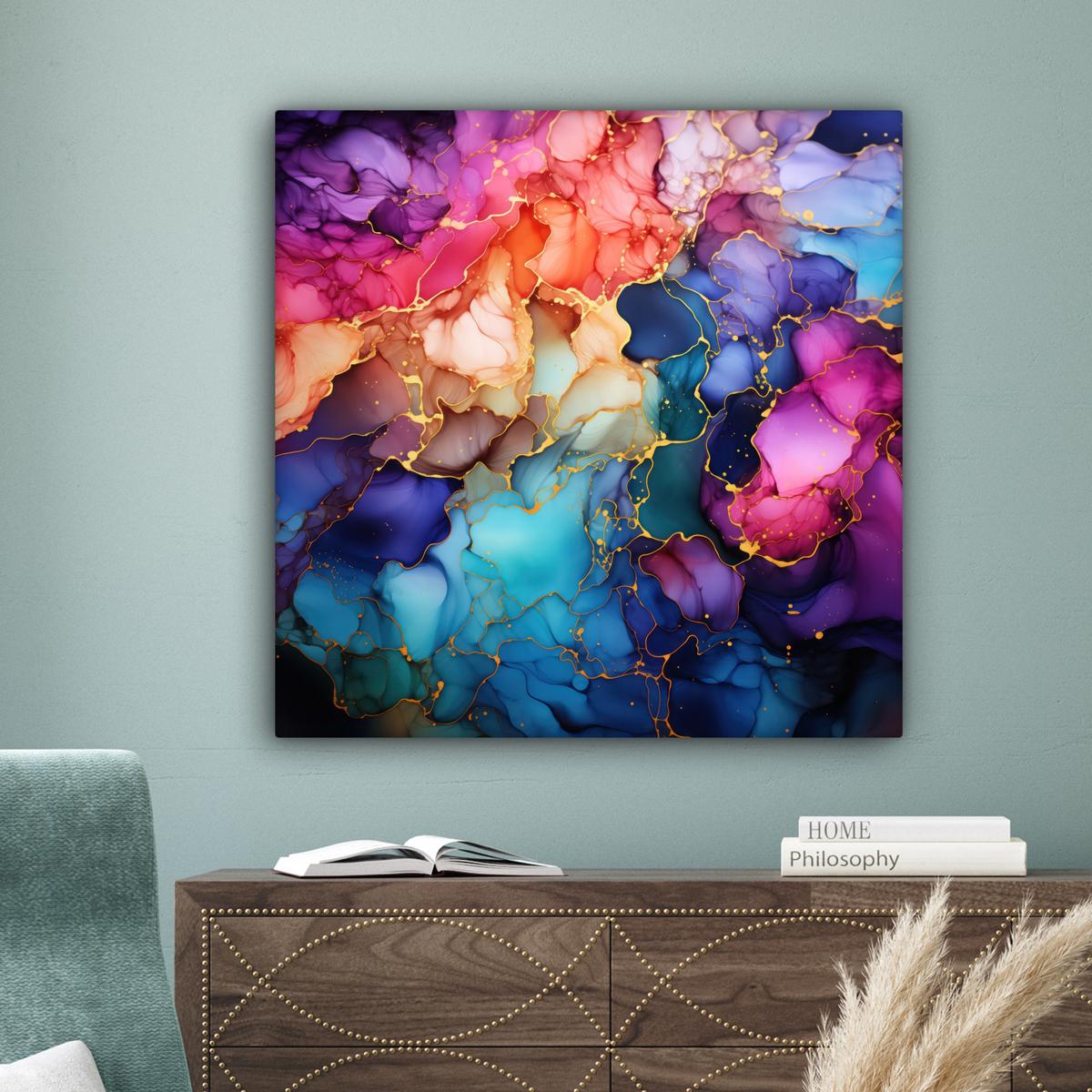 LEINWANDBILD Marmor - Bunt - Abstrakt Deko Groß 90x90 cm - Multicolor, Textil (90/90cm) - MuchoWow