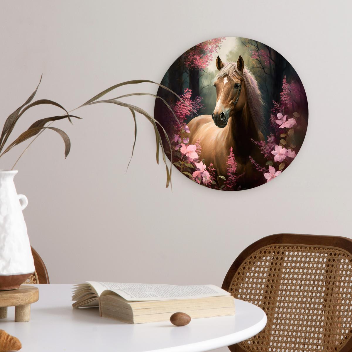 WANDBILD Pferd - Blumen - Rosa - Natur - Wald Deko Wohnzimmer 30x30 cm - Altrosa, Kunststoff (30/30cm) - MuchoWow