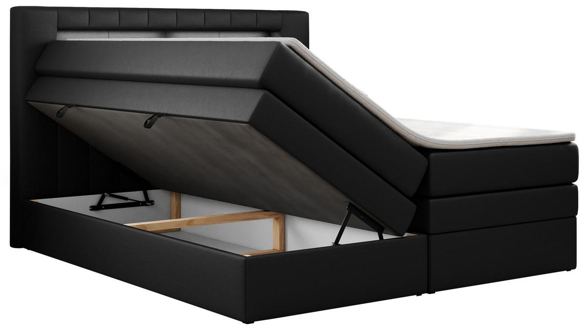 BOXSPRINGBETT GOLD-5 KING LED 120/200 Schwarz Kunstleder - H4 - Schwarz, Holz/Textil (120/200cm) - MKS