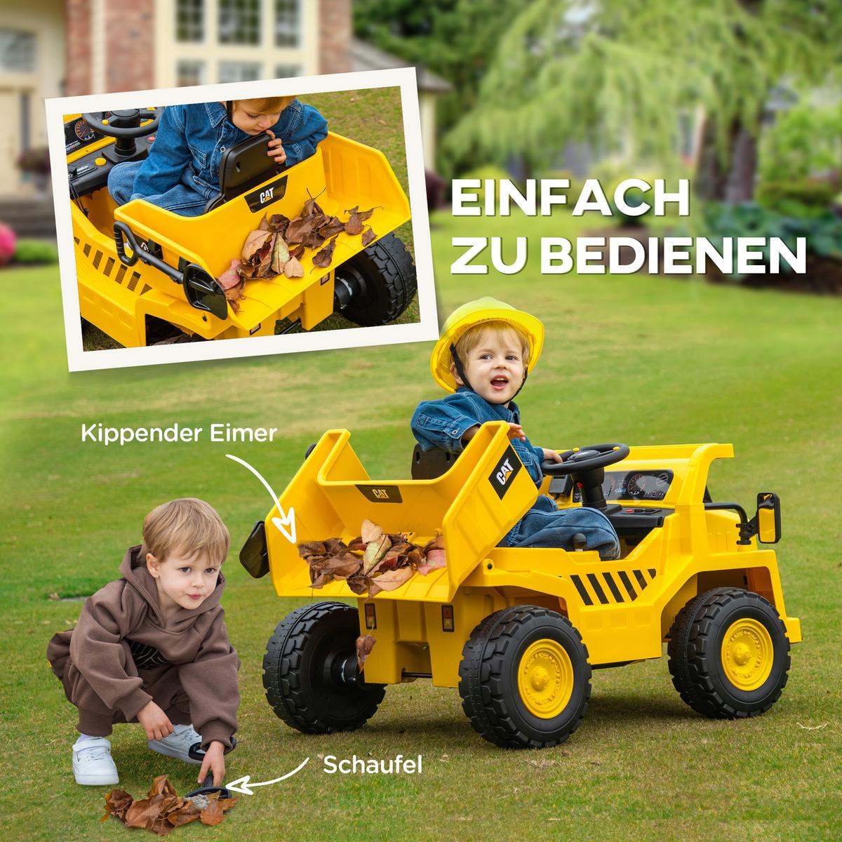 KINDER Elektro Traktor 12V Aufsitztraktor mit Fernbedienung Eimer Schaufel Gelb - Gelb, Metall (110/70.5/61.5cm) - AIYAPLAY