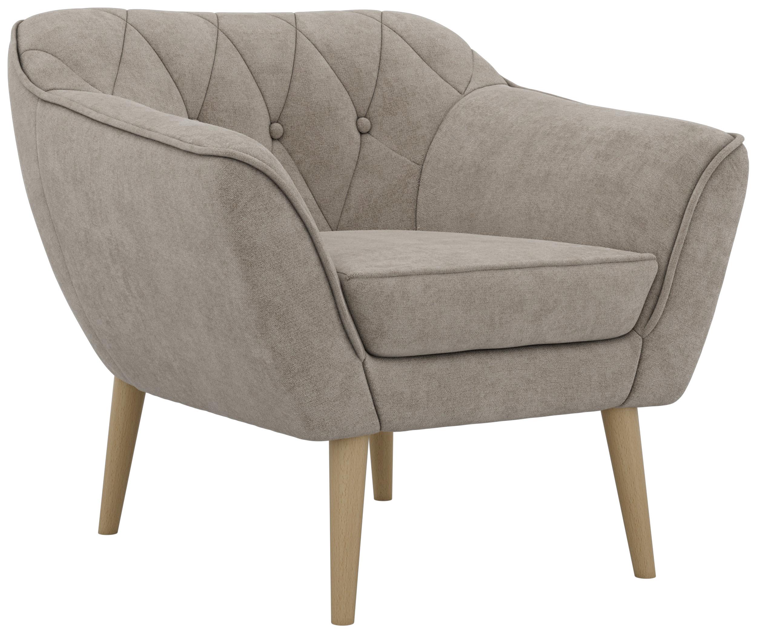 SESSEL PIRS - Greige Strukture - Holzbeine - Greige/Buchefarben, Holzwerkstoff/Textil (80/75/74cm) - MKS