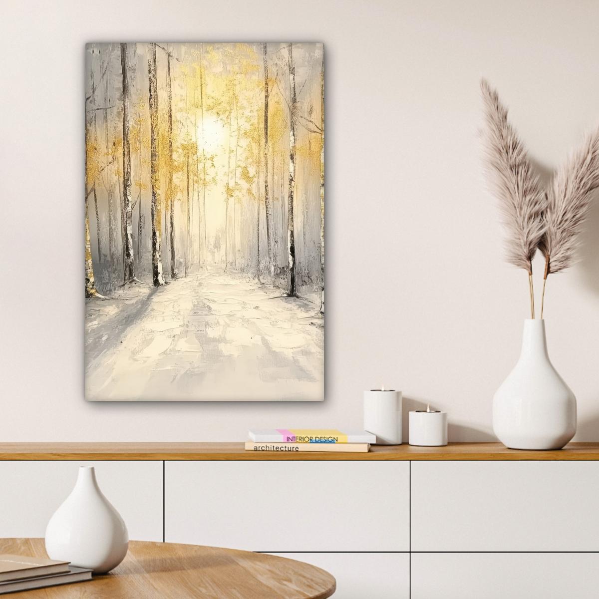 LEINWANDBILD Winter - Abstrakt - Schnee - Natur - Sonne Wanddeko Schlafzimmer 60x90 cm - Grau, Textil (60/90cm) - MuchoWow