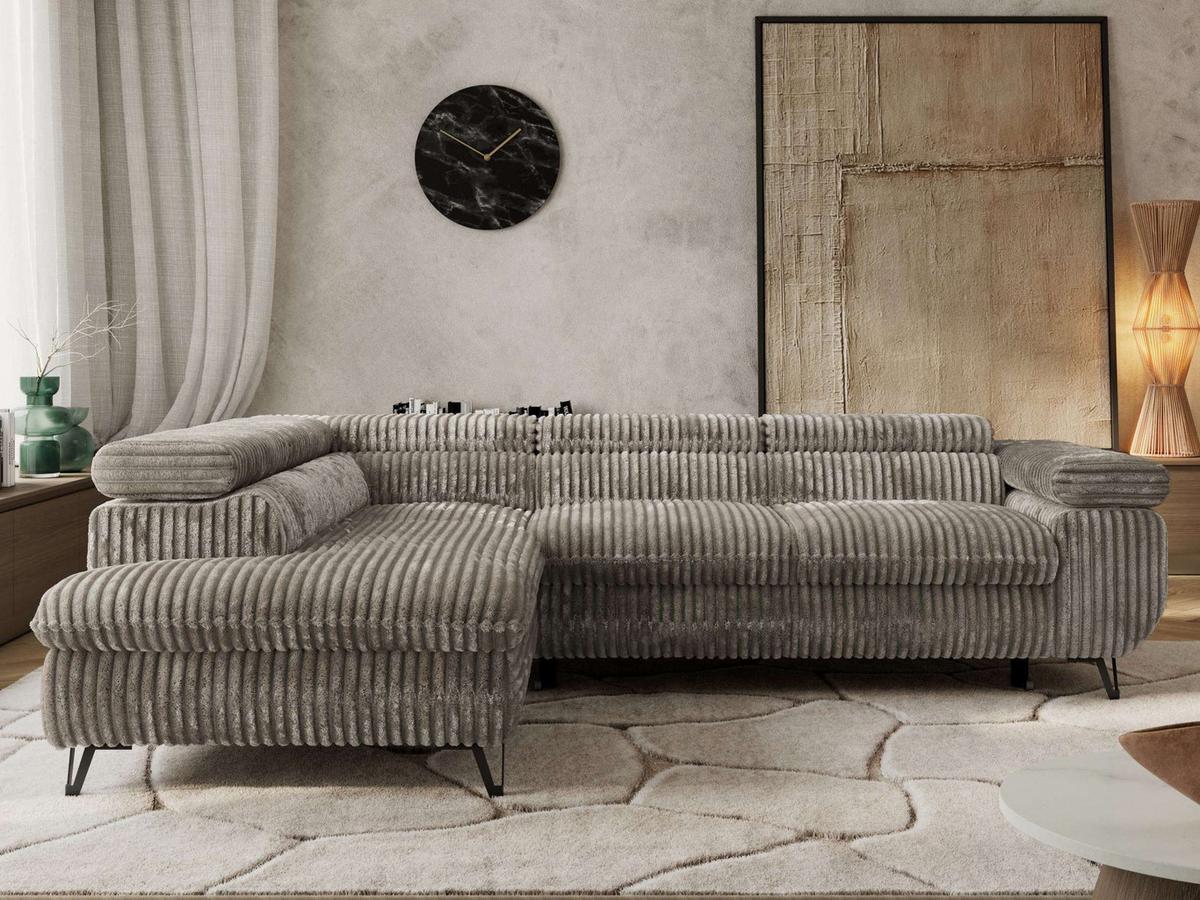 ECKSOFA PABLO L Grau Cord - Links Seite mit Visco Topper - Schwarz/Grau, Textil/Metall (208/273cm) - MKS