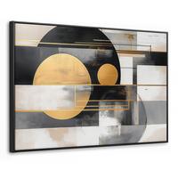 LEINWAND Bilder mit Rahmen - Abstrakt - Gold - Silber - Formen - Ästhetisch - Modern - 140x90 - Goldfarben, Textil (140/90cm) - MuchoWow