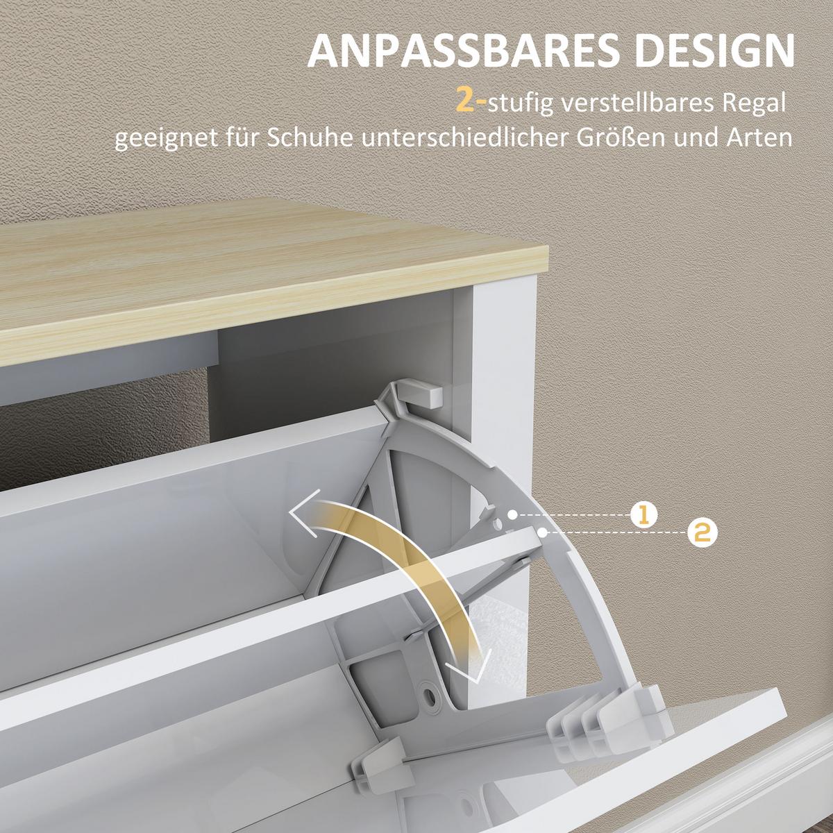SCHUHSCHRANK Spanplatte Weiß - Weiß, Holzwerkstoff (26/80/105cm) - HOMCOM