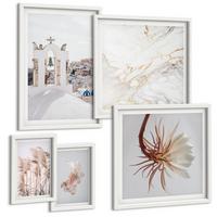 BILDER SET 5er Set - 50x50 cm & 20x30 cm & 40x60 cm Weißer Rahmen - Grasfelder in Braun- und Beigetönen - Weiß, Kunststoff (40/60cm) - TULUP