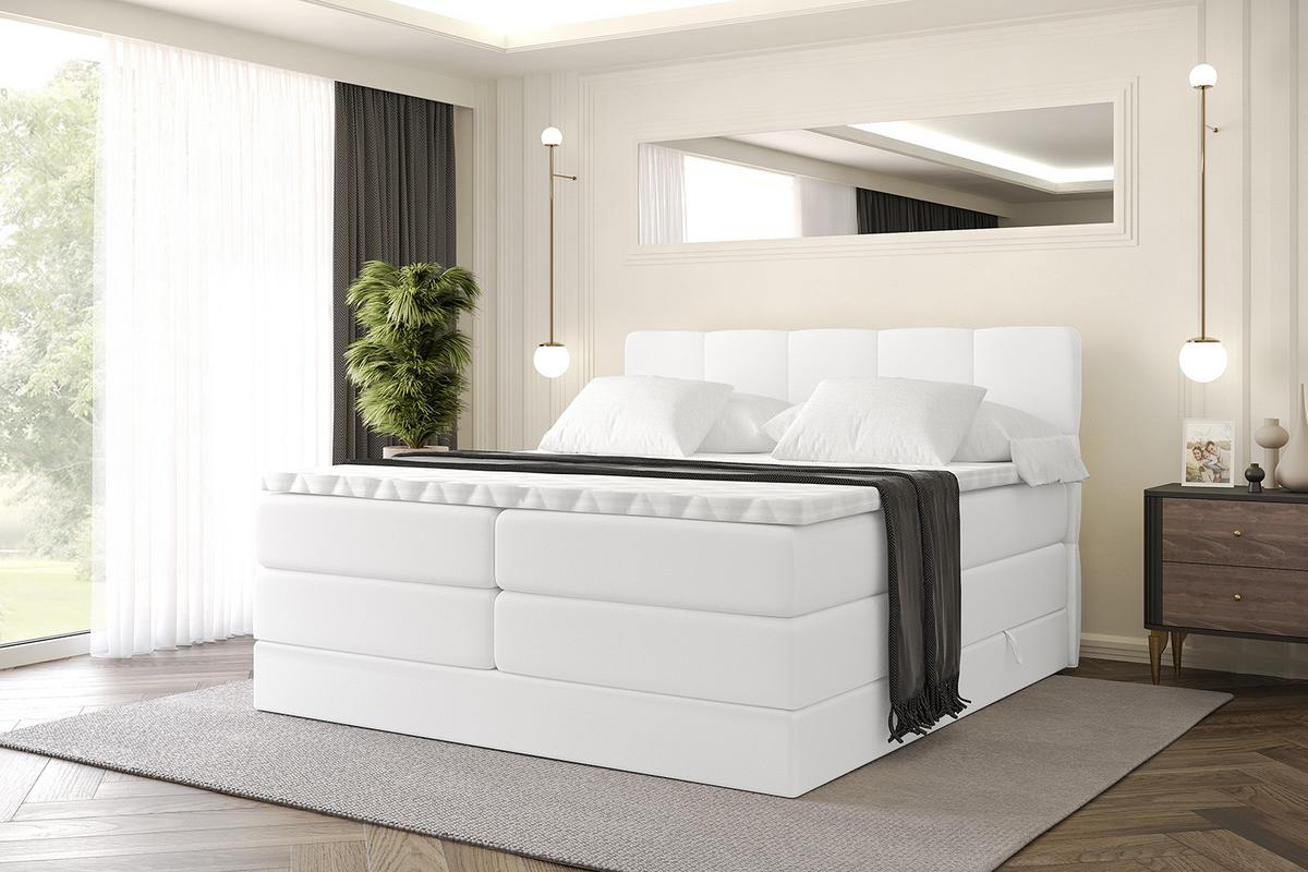 BOXSPRINGBETT mit Matratze H3|H4 und Lattenrost - LIRO KING-160x200 - Weiß - Weiß, Holzwerkstoff (160/200cm) - ALTDECOR