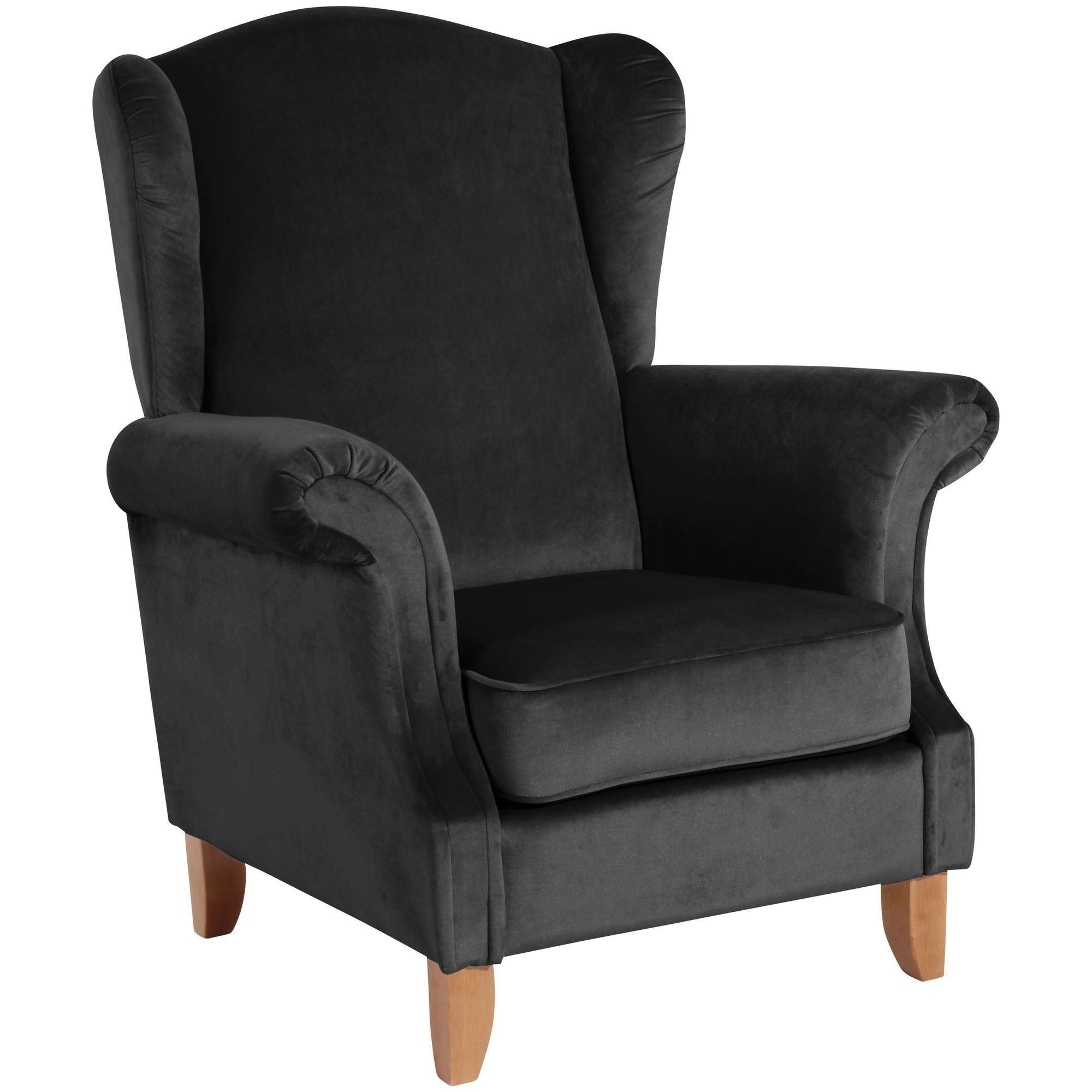 OHRENSESSEL Katria Bezug Samtvelours Buche natur / schwarz - Schwarz, Kunststoff (88/108/84cm) - 58aufmkessel