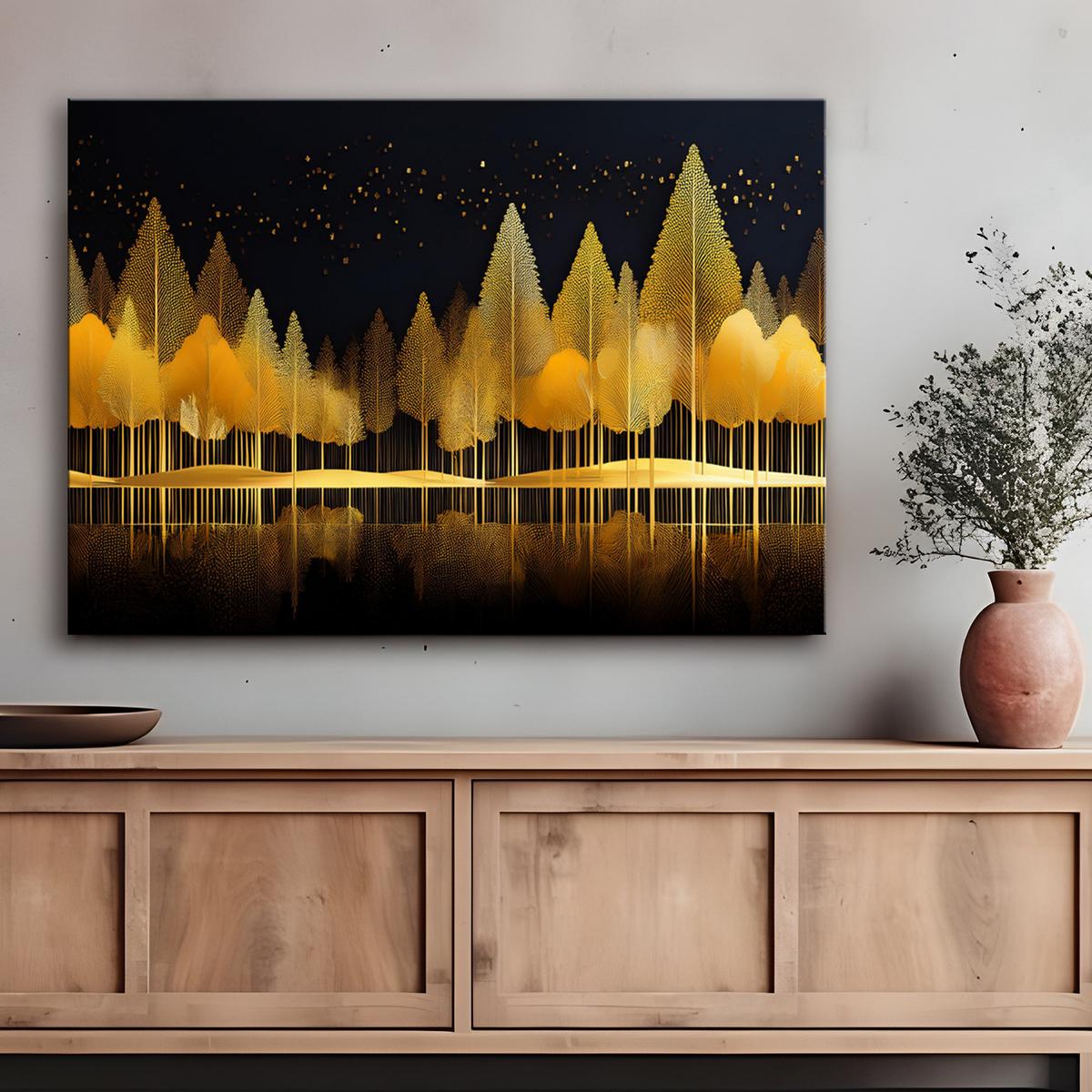 WANDBILD goldene waldabstrakte natur - Goldfarben, Textil (60/40cm) - Feeby