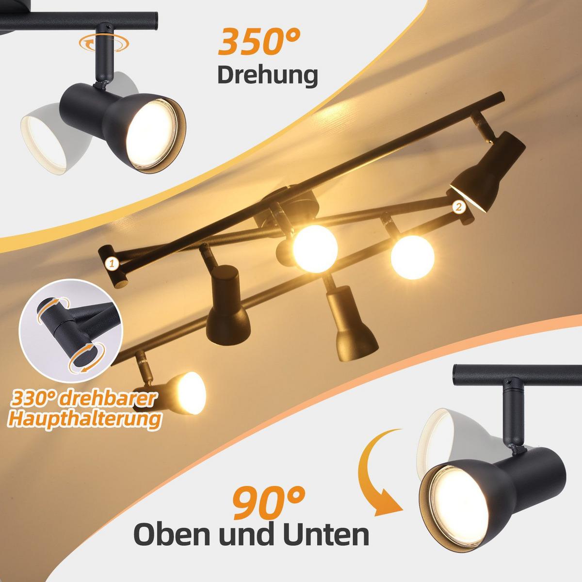 DECKENSTRAHLER Warmeschiff 6-flammig 150/8/18.5cm - Schwarz, Metall (150/8/18.5cm) - Nettlife