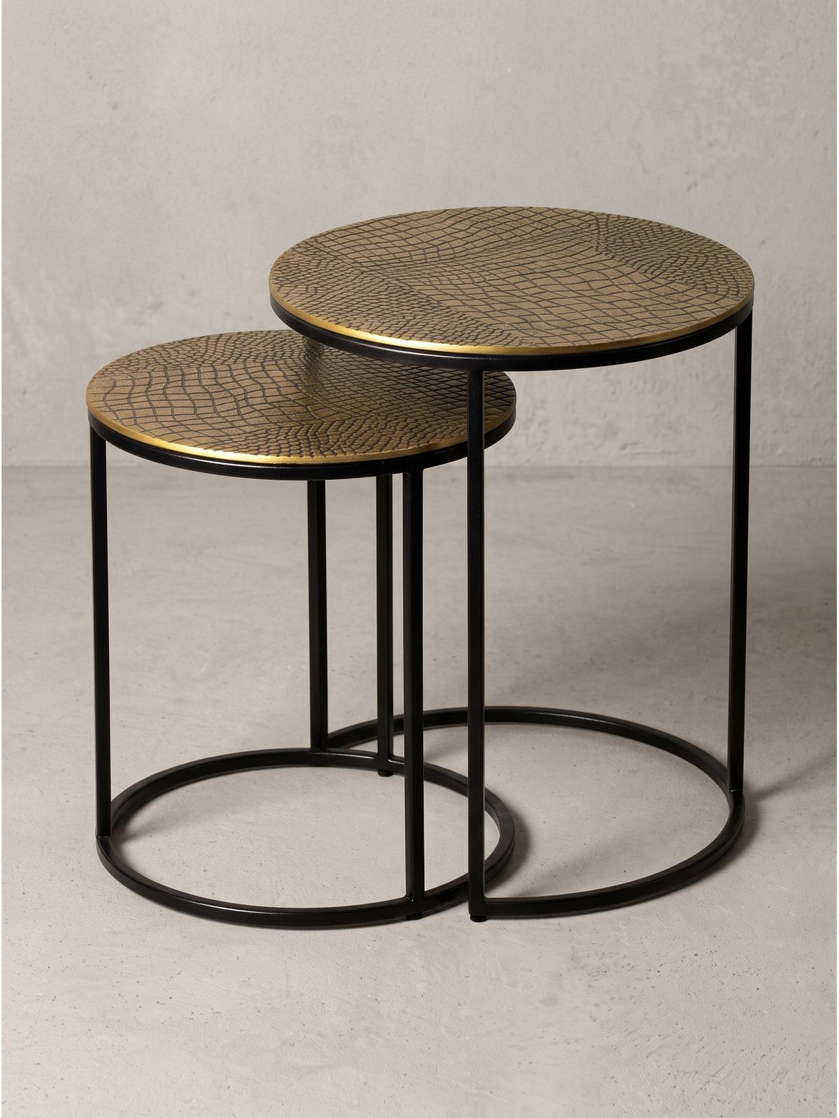 BEISTELLTISCHE 2er-Set VIENNE, Aluminium, handgefertigt, Gold, Ø 40 x 48 cm - Goldfarben/Schwarz, Metall (40/40/48cm) - KADIMA DESIGN