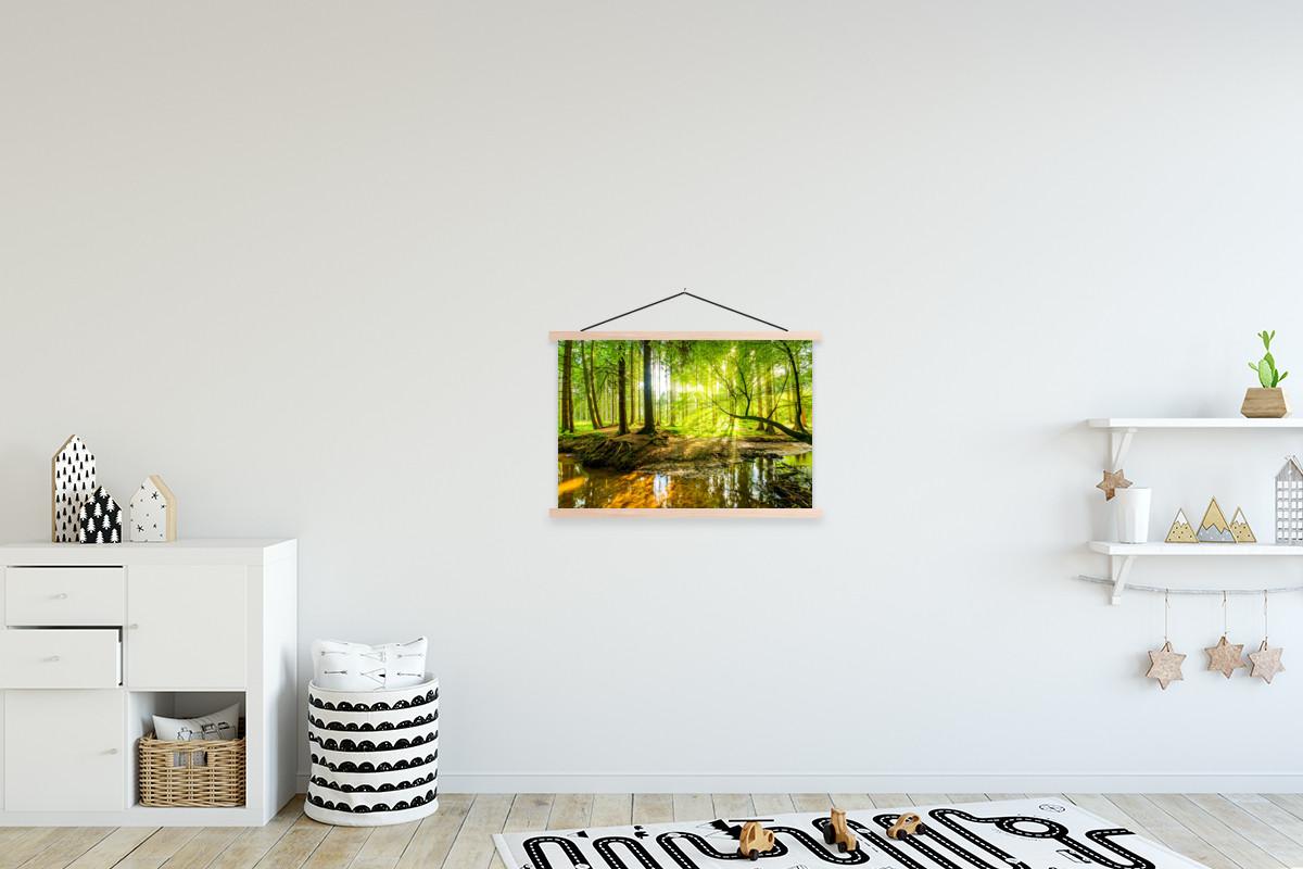 POSTER MIT MAGNETLEISTEN Wald - Landschaft - Wasser - Bäume - Sonne - Grün - Natur Wandbilder 60x40 cm - Grün, Textil (60/40/0.15cm) - MuchoWow
