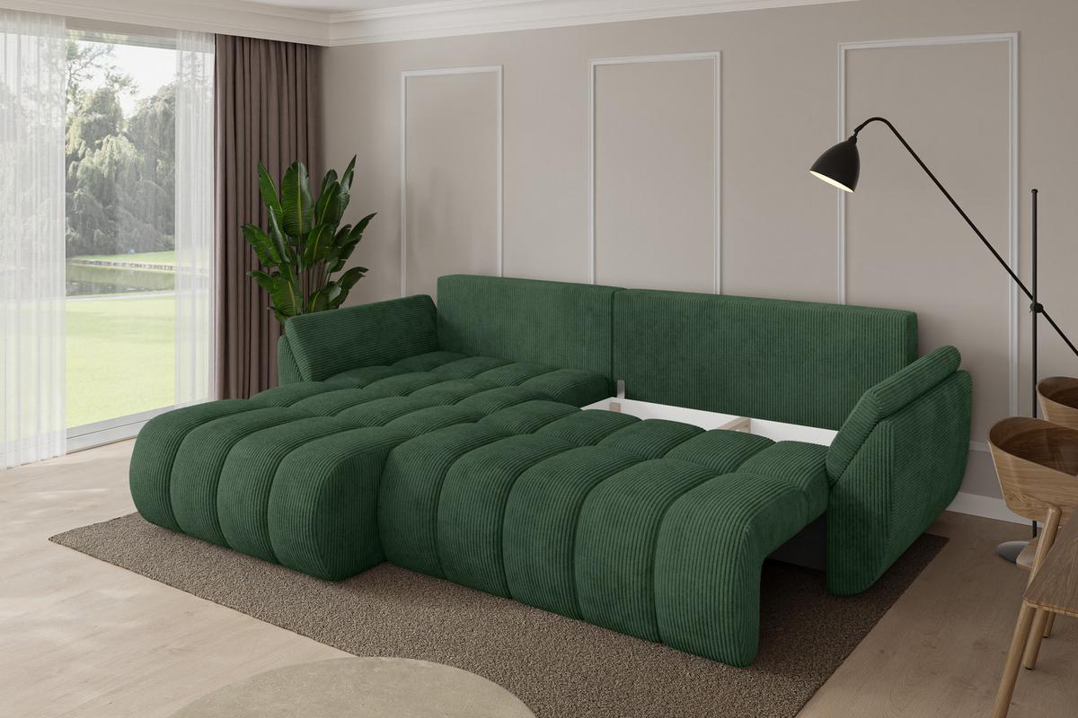 ECKSOFA mit Schlaffunktion Ottomane Links TOKO-L-v1 277x194x86 Grün Cord - Dunkelgrün/Schwarz, Holzwerkstoff/Kunststoff (277/194cm) - ALTDECOR