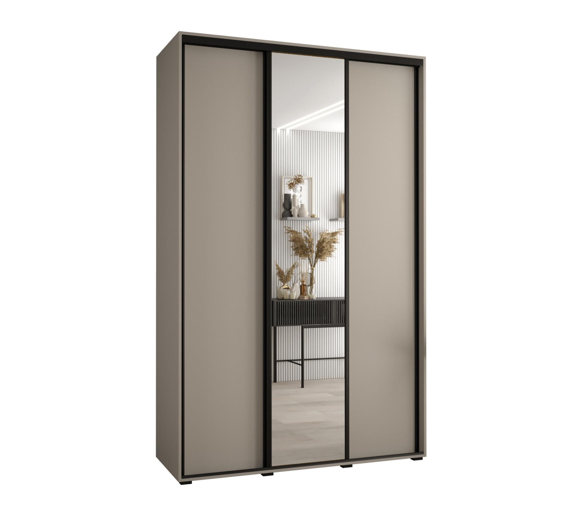 SCHWEBETÜRENSCHRANK 235,2/160/60 3-türig - Kaschmir/Schwarz, Holz/Metall (160/235.2/60cm) - MÖBEL KRYSPOL