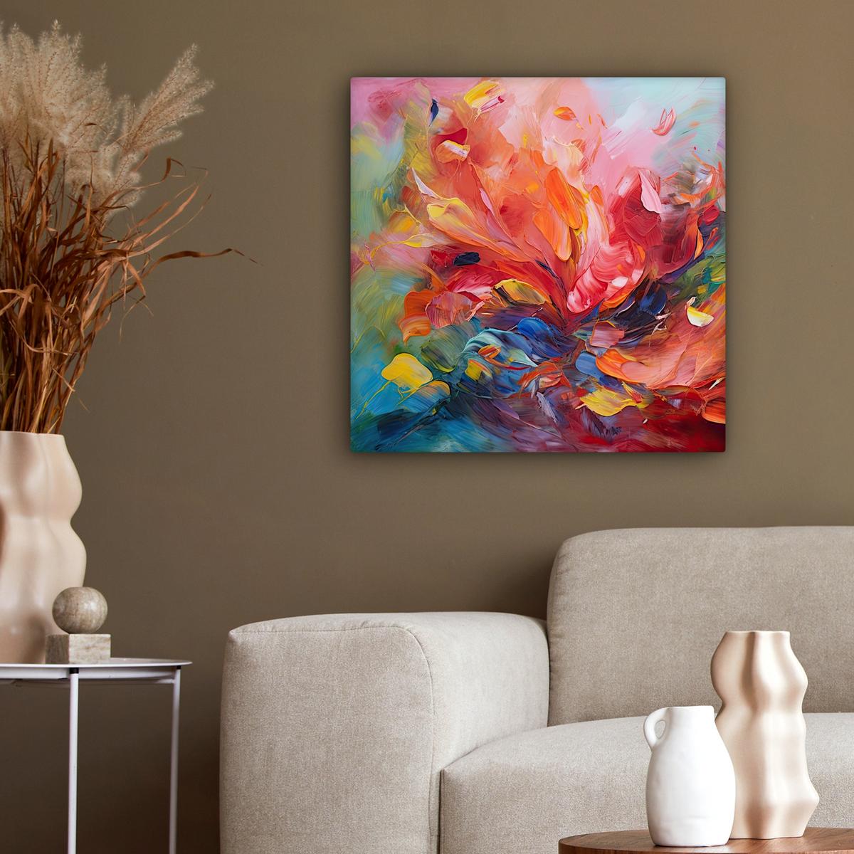 LEINWANDBILD Ölgemälde - Kunst - Abstrakt - Farbenfroh Wandbild Wohnzimmer 50x50 cm - Altrosa, Textil (50/50cm) - MuchoWow