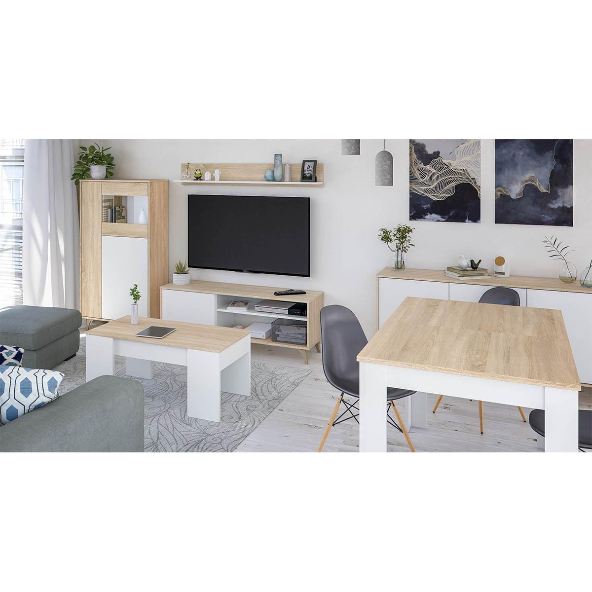 COUCHTISCH mit hochklappbarer Platte L100 cm - Alida - Weiß, Holzwerkstoff (6.6/50/45cm) - Calicosy