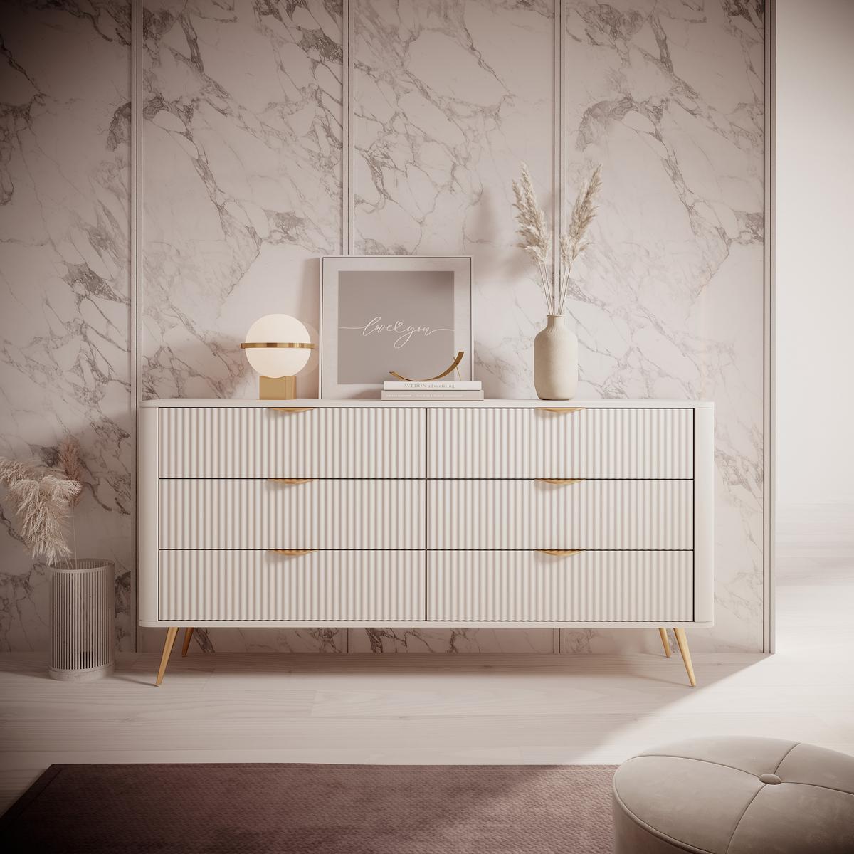 SIDEBOARD LANTANA 163/81/38 cm mit 6 Schubladen Beige - Beige, Holzwerkstoff (163/81/38cm) - MASSENO
