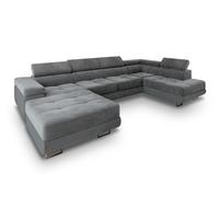 WOHNLANDSCHAFT CASONE R-S Grau Velours-Stoff mit Schlaffunktion - Silberfarben/Grau, Holz/Textil (345/90/202cm) - MASSENO
